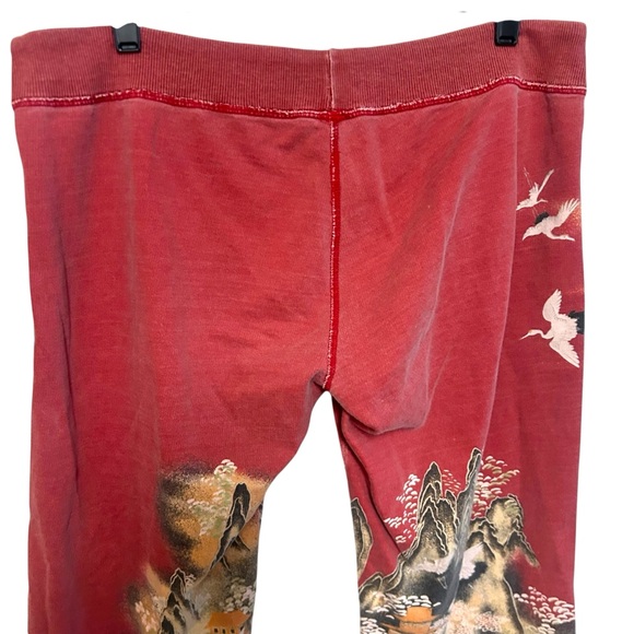 Y2K lucky brand M-L sweatpants cropped crane AOP Asian graphic indie vintage - Picture 4 of 16